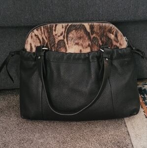 Furla Black Leather Tote Bag With Animal Print.